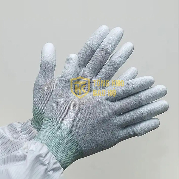 Găng tay sợi Carbon PU phủ bàn chống tĩnh điện BA2305DF, BA2305SP T123, Phủ ngón BA2305DF - sizeM