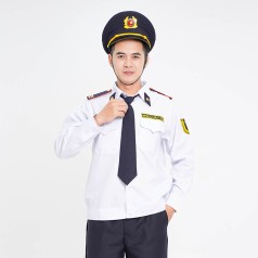 Đồng phục bảo vệ BH05 thiết kế bo đai, chất liệu cao cấp màu trắng