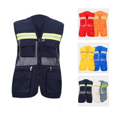 Áo gile phản quang 6 túi chất liệu kaki dày dặn, lưới thoáng khí TK39, Màu xanh tím than