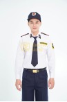 Đồng phục bảo vệ BH07 thiết kế dài tay dáng suông sơ vin, màu trắng lịch sự, Size L - Áo vải kate hàn + quần vải casme
