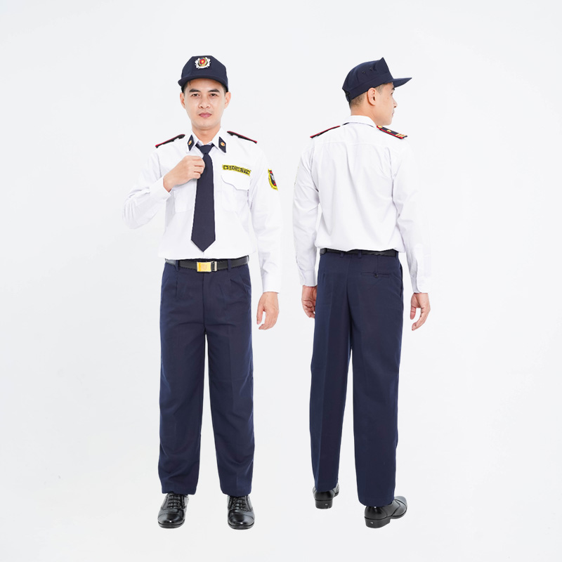 Đồng phục bảo vệ BH07 thiết kế dài tay dáng suông sơ vin, màu trắng lịch sự
