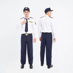 Đồng phục bảo vệ BH07 thiết kế dài tay dáng suông sơ vin, màu trắng lịch sự, Size L - Áo vải kate hàn + quần vải casme