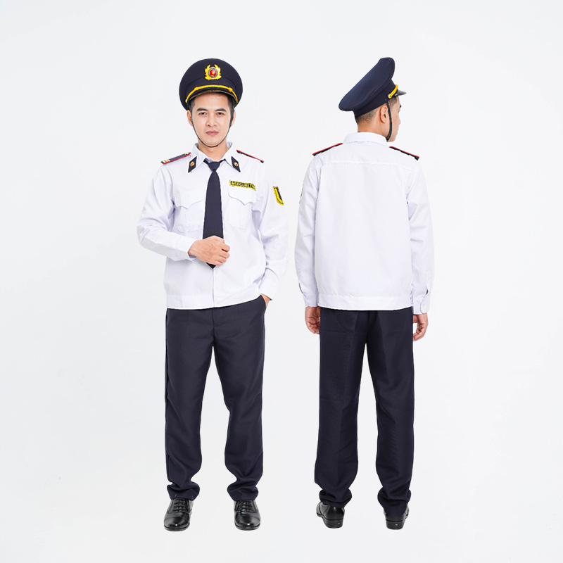 Đồng phục bảo vệ BH05 thiết kế bo đai dài tay, chất liệu cao cấp màu trắng