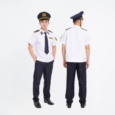Đồng phục bảo vệ BH06 ngắn tay màu trắng thiết kế bo đai lịch sự, Size M - Áo vải si + quần 2/1