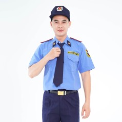 Áo bảo vệ ngắn tay BH04A màu xanh, dáng suông đứng sơ vin, Size M - Vải kate Sill