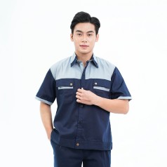Quần áo bảo hộ lao động TK25 ngắn tay thời trang, thoáng mát cao cấp, Size M - Vải kaki liên doanh