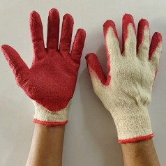 Găng tay bảo hộ sợi len phủ sơn đỏ chống trơn trượt GT134