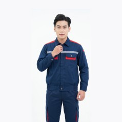 Quần áo bảo hộ lao động TK58 cho công nhân, kỹ sư màu xanh than phối đỏ