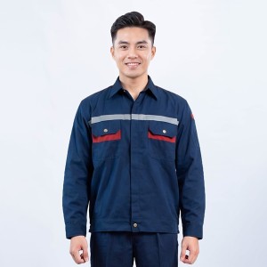 Quần áo bảo hộ lao động TK58 cho công nhân, kỹ sư màu xanh than phối đỏ