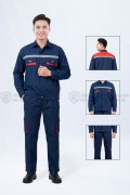 Quần áo bảo hộ lao động TK58 cho công nhân, kỹ sư màu xanh than phối đỏ, Size M - Vải kaki liên doanh