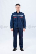 Quần áo bảo hộ lao động TK58 cho công nhân, kỹ sư màu xanh than phối đỏ, Size M - Vải kaki liên doanh