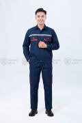 Quần áo bảo hộ lao động TK58 cho công nhân, kỹ sư màu xanh than phối đỏ, Size M - Vải kaki liên doanh