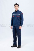 Quần áo bảo hộ lao động TK58 cho công nhân, kỹ sư màu xanh than phối đỏ, Size M - Vải kaki liên doanh