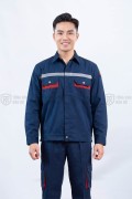 Quần áo bảo hộ lao động TK58 cho công nhân, kỹ sư màu xanh than phối đỏ, Size M - Vải kaki liên doanh