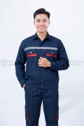Quần áo bảo hộ lao động TK58 cho công nhân, kỹ sư màu xanh than phối đỏ, Size M - Vải kaki liên doanh