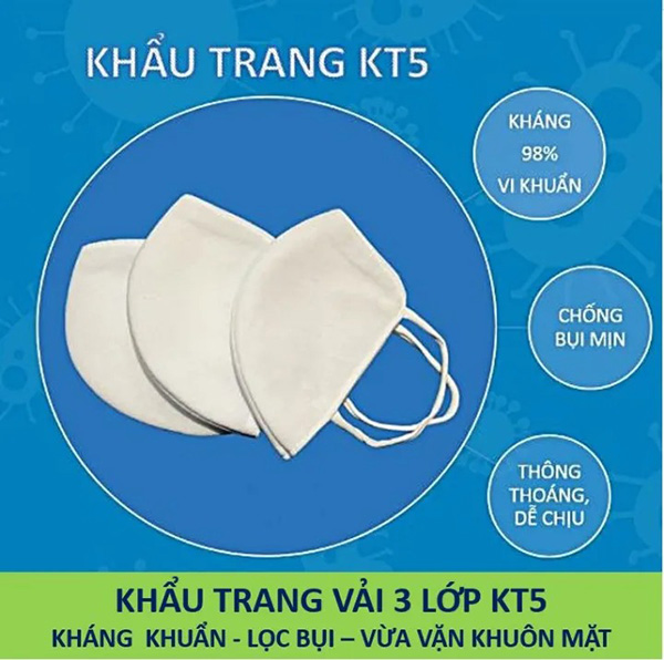 Khẩu trang vải 3 lớp KT5 lọc bụi, kháng khuẩn H108